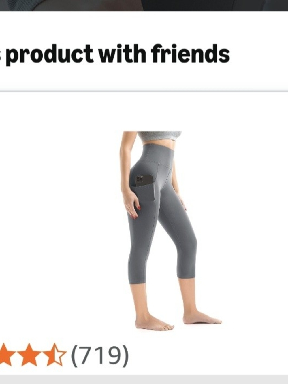 High-Waist Gray Capri Leggings with Side Pocket